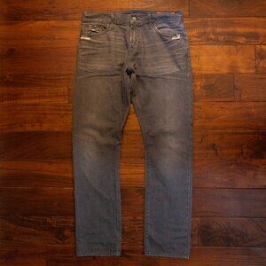 Jean Shop Grey Denim Jeans with Orange Zipper Accent - Size 36x32.5